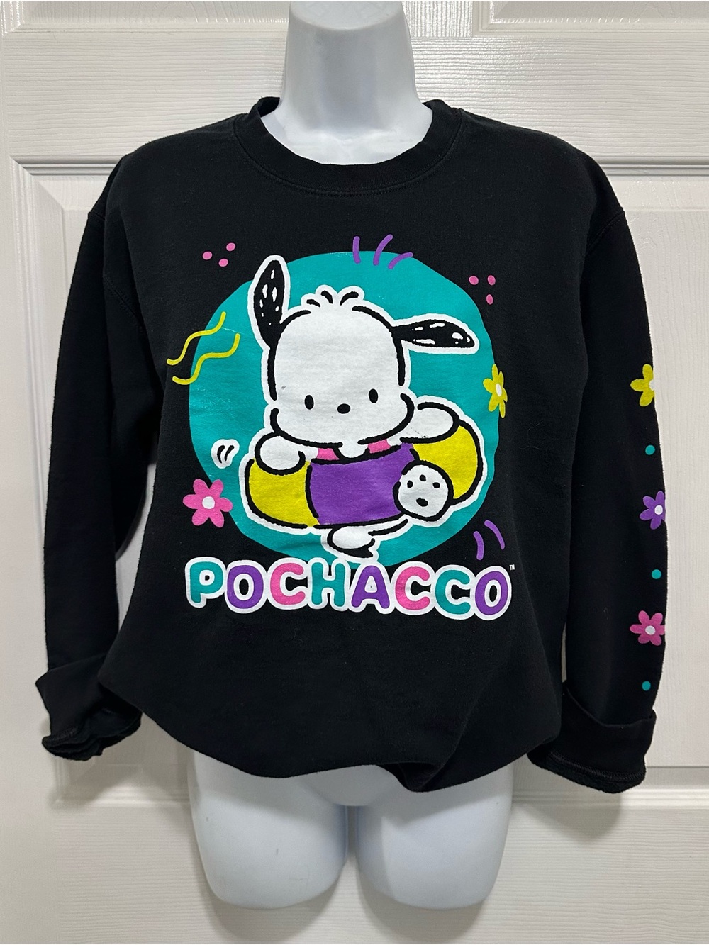 Pochacco Black Graphic Crewneck Sweatshirt
